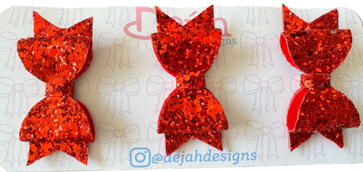 Dejahdesigns Radiant Red Glitter Bows For Toddler Pack of 3