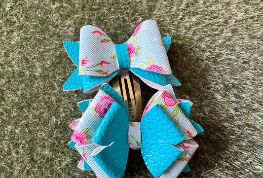 Blue Floral Hair Bows Set For Toddlers | Handmade Hair Bow Near Me