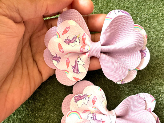 Scalloped Pinch Purple Unicorn Hair Bow Accessories For Girls