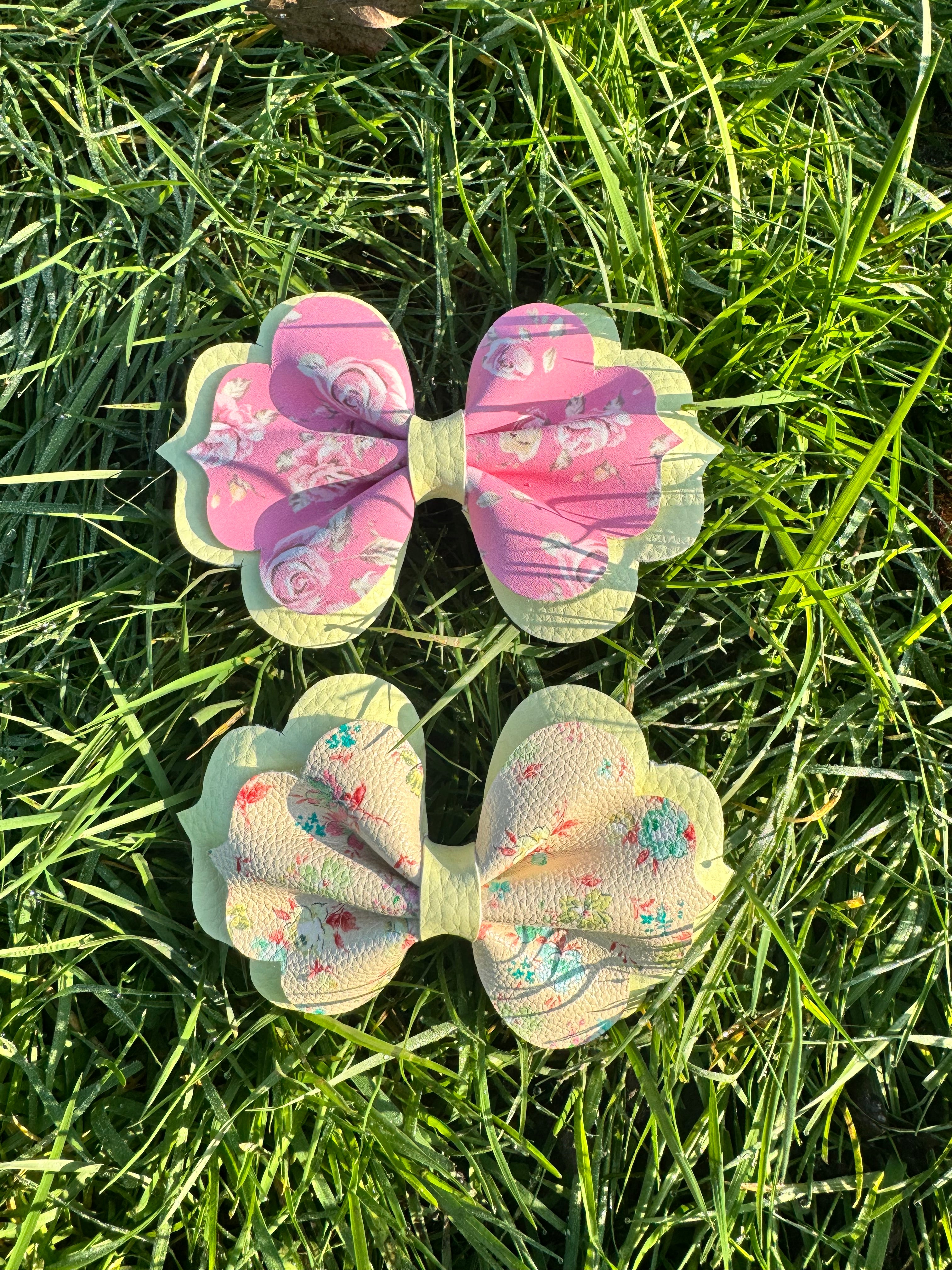 Yellow and Pink Peony Hair bow - Dejahdesigns 