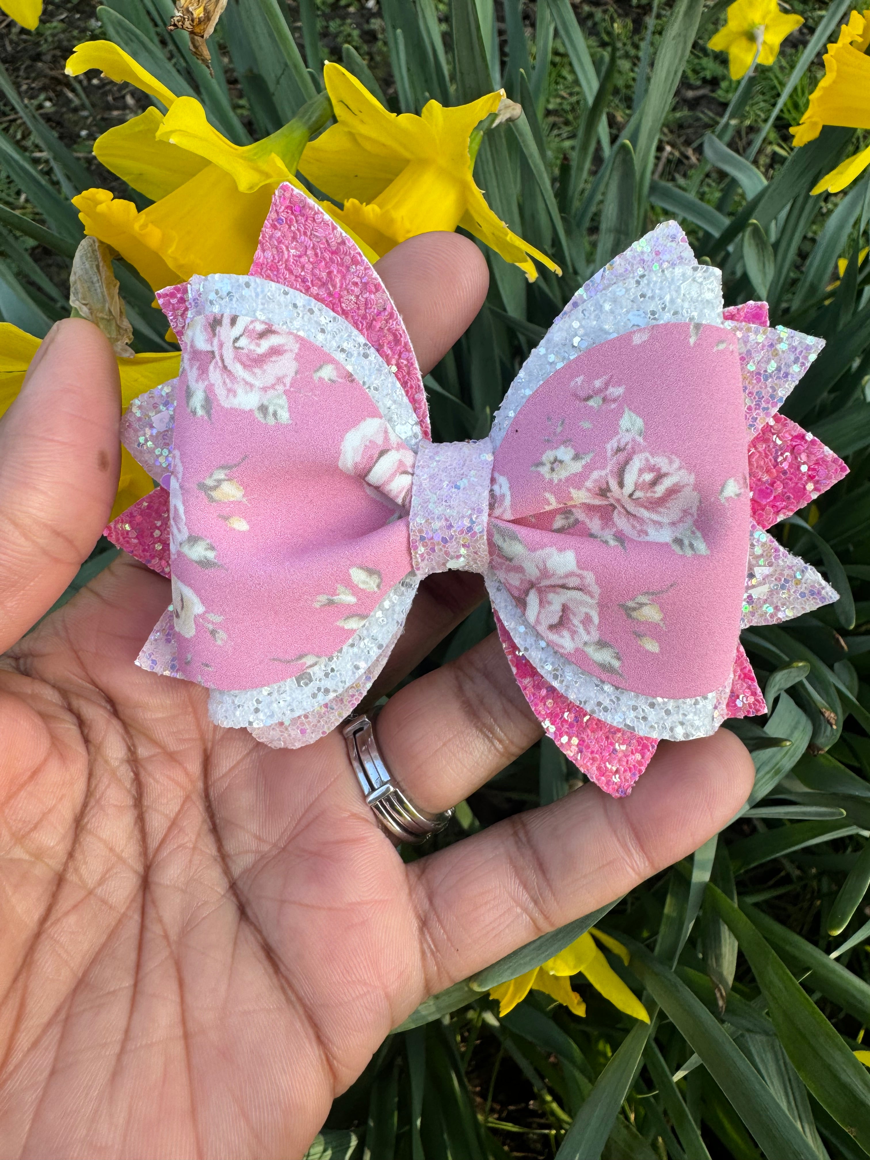 Glitter and Floral  Hair Bow - Dejahdesigns 